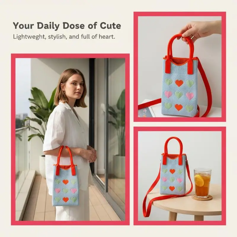 Fashion Knitted Mini Shoulder Bag for Women Girls Cute Small Phone Pouch Casual Portable for Outdoor Commute Dating view 2