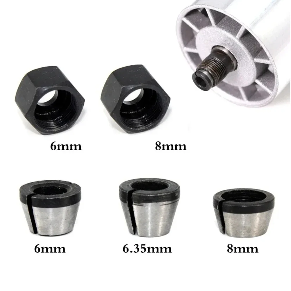 5pcs/set 6mm 6.35mm 8mm Collet Chuck Router Bit Shank Adapter For Engraving Trimming Machine Electric Router Chuck Conversion