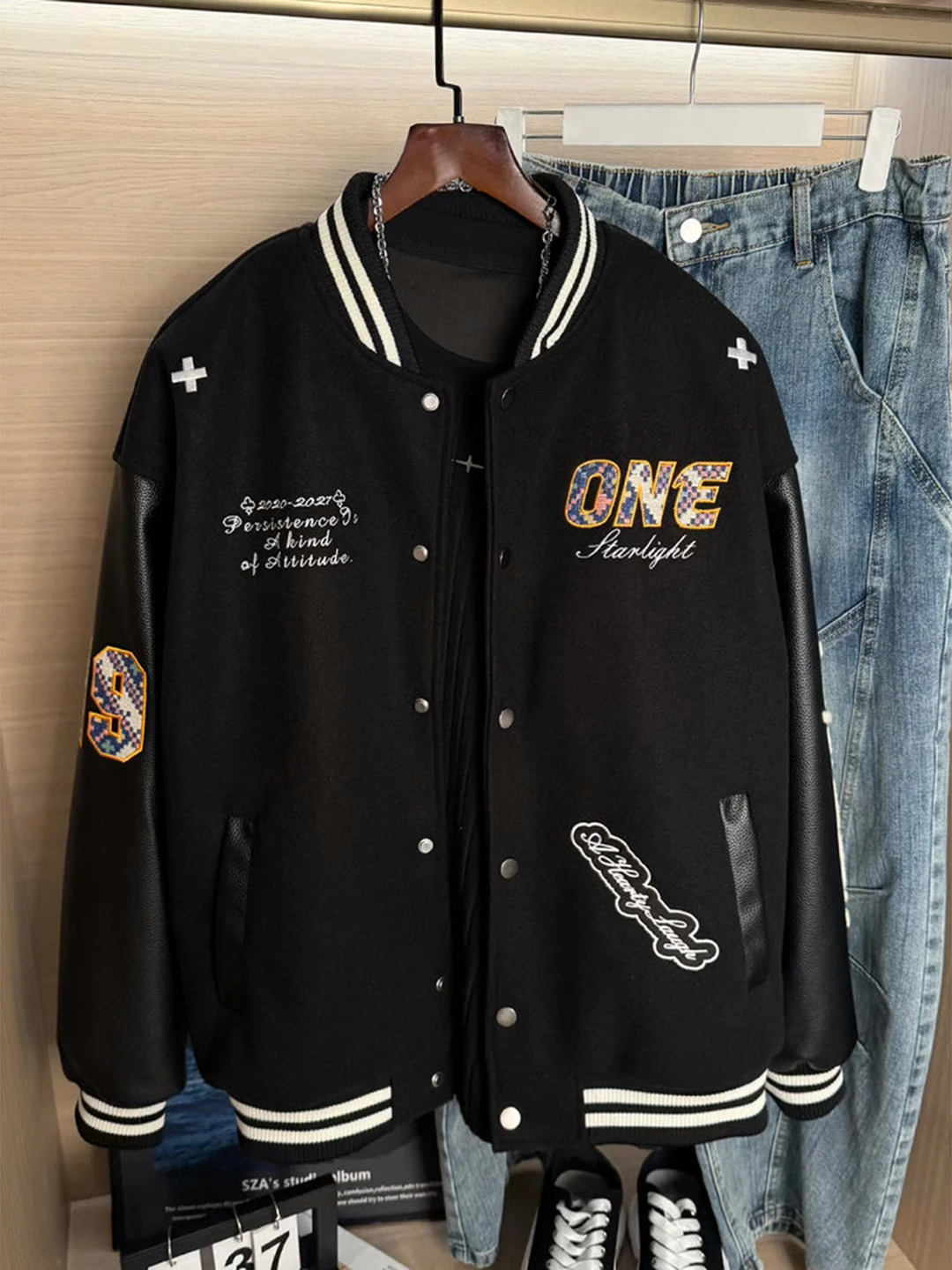 

Мужская бейсбольная куртка Bla American Stitched Baseball Jaet ort Sle Spring High Street Vibe Cleanfit Flight Jaet Youth Sle