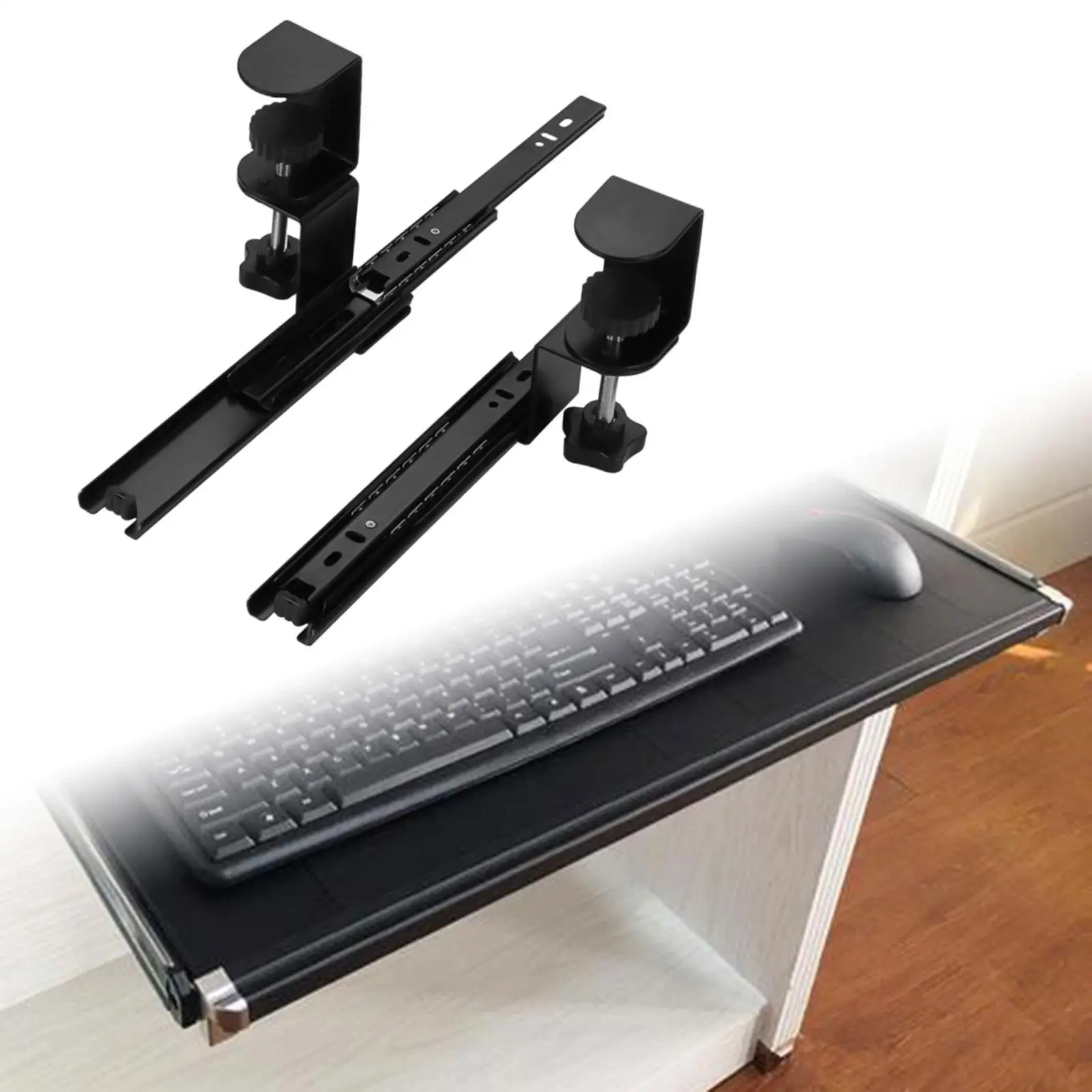 Keyboard Drawer Tray Easy to Install C Clamp Extension Support Keyboard Clamp Rail Set for Home Mouse Typing Computer Desk Work