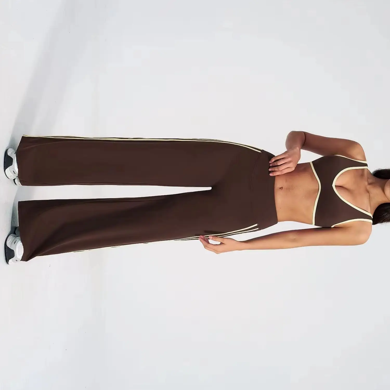 2PCS Flared Pants Yoga Set Women's Tracksuits Gym Fitness Outfits Sports Sets Female Shockproof Sports Bra Yoga Workout Clothes