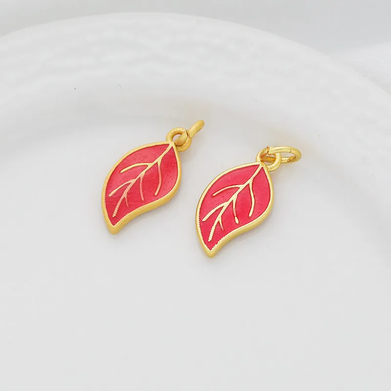 18K Matte Gold Plated Double Sided Enamel Leaf Charms Clasps DIY Pearl Connector Jewelry Findings