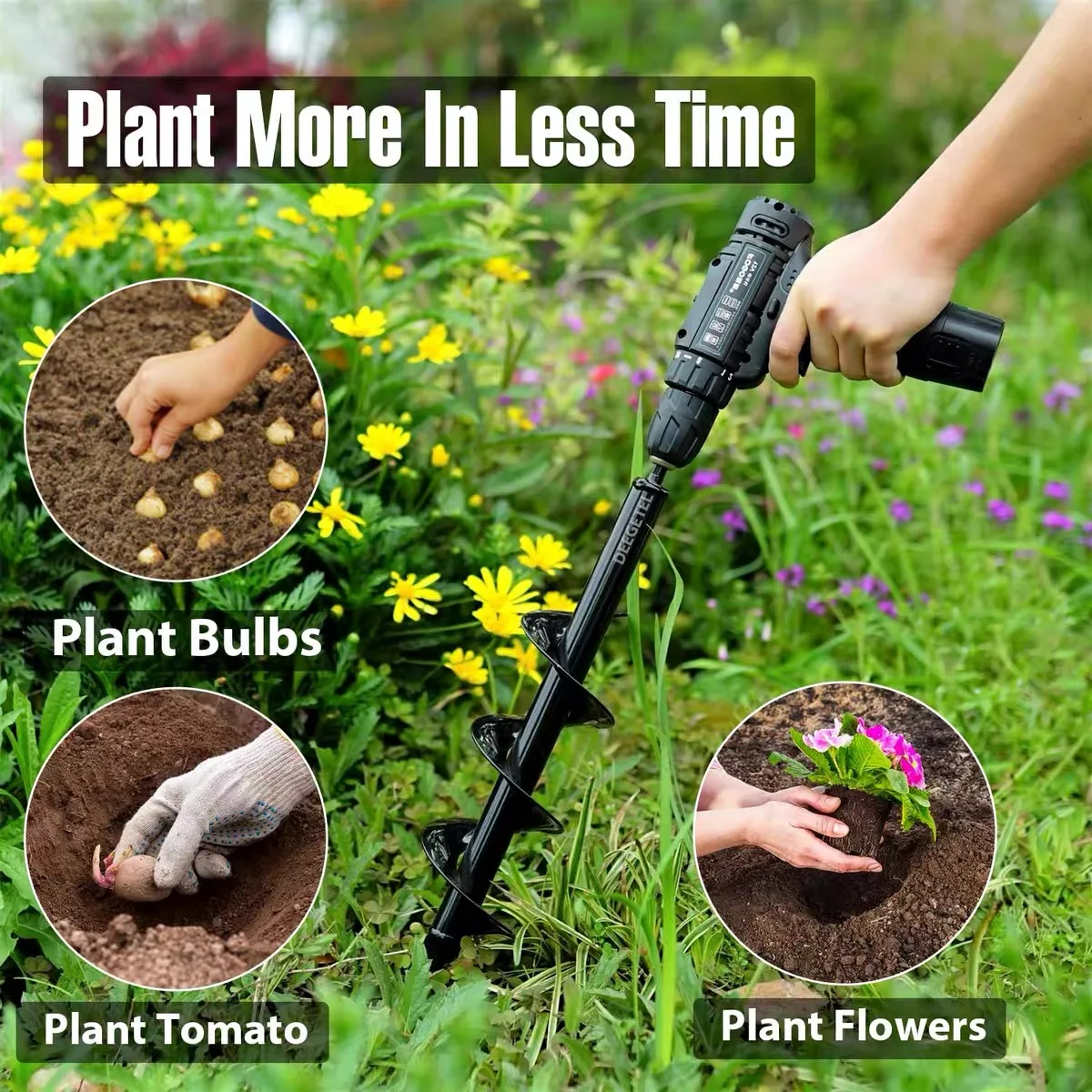 لقمة مثقاب أرضية - قضيب حلزوني قابل للفصل - تخفيف خضروات الحديقة، زراعة التربة، أدوات زرع الشتلات