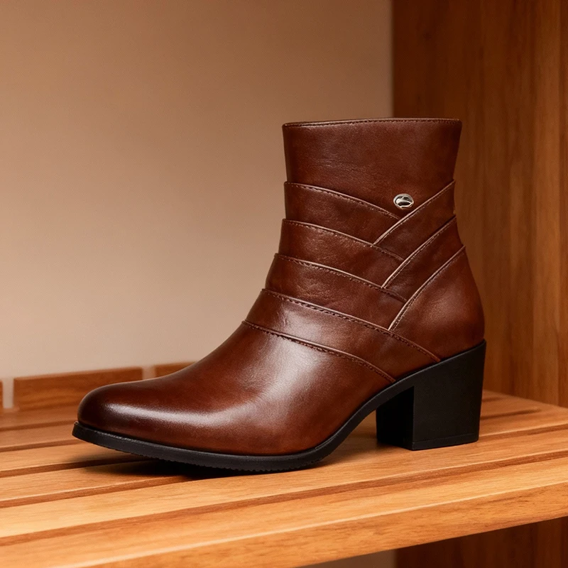 

Men High Top Boots PU Solid Color High Heels Pointed Fashion Business Banquet Men Ankle Boots