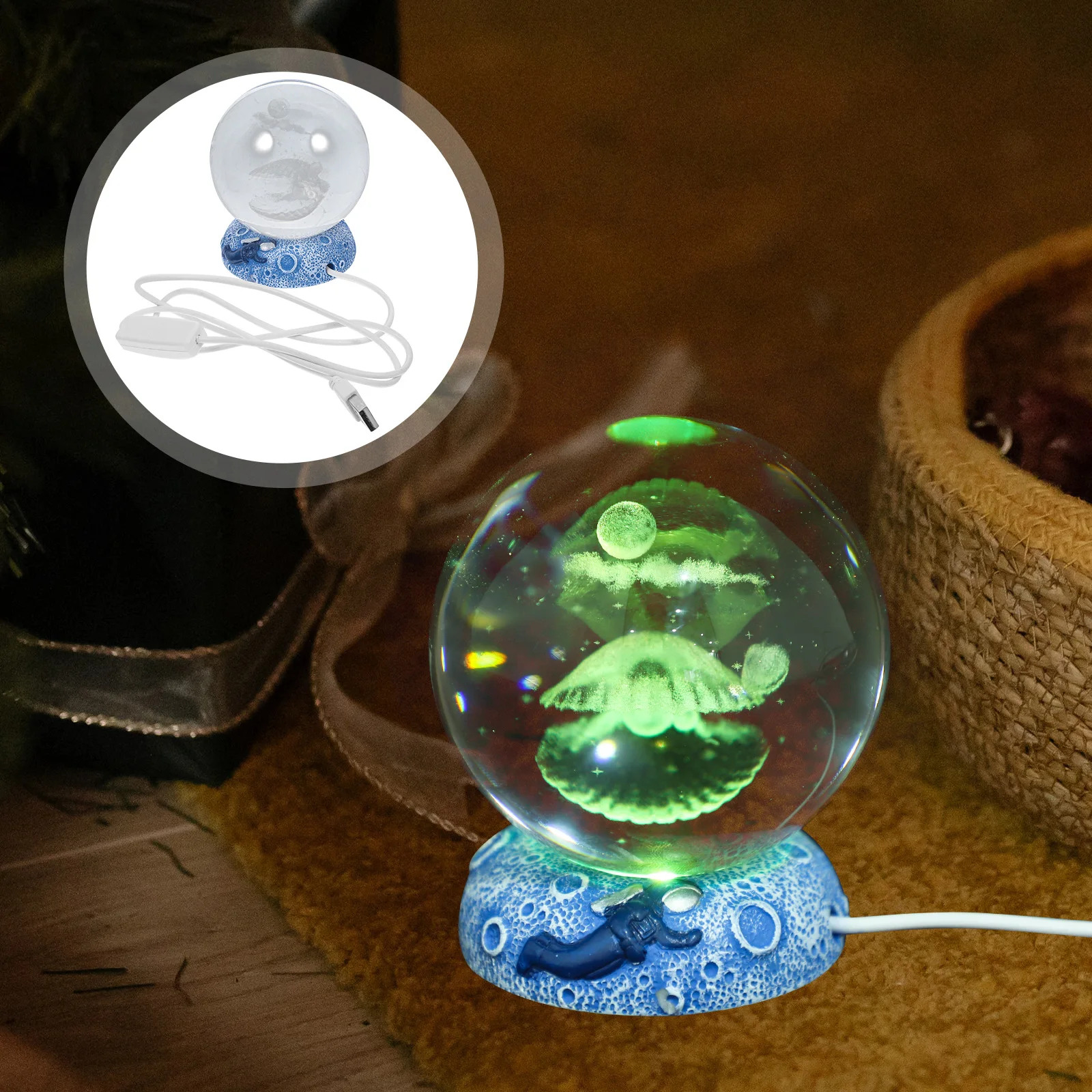 

3D Crystal Ball Night Light Usb Led Small Colorful Lighting Glass For Home Bedroom Decor Stable Base Portable Table Light Cool