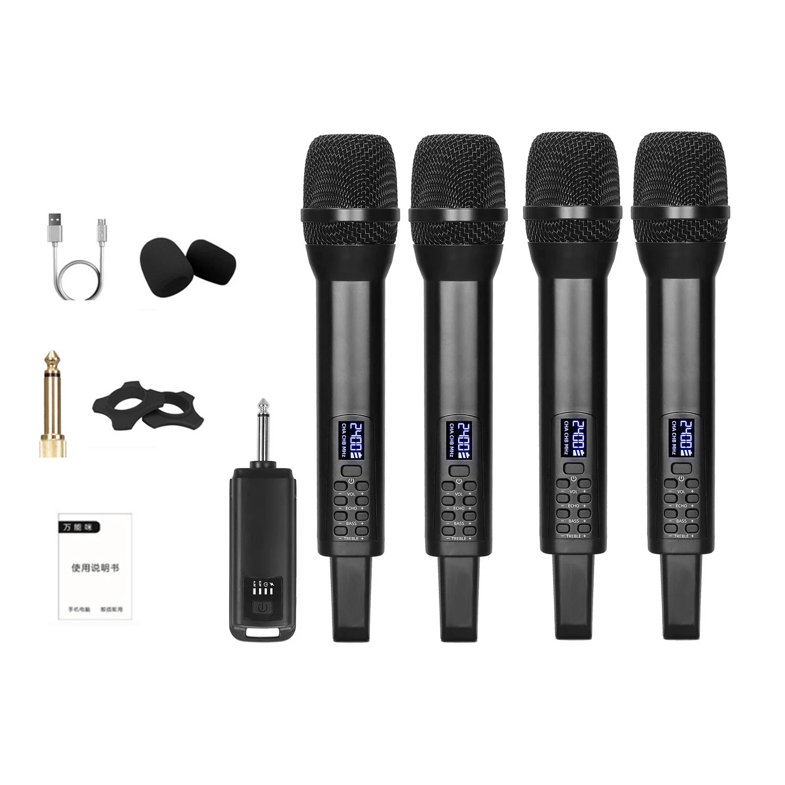 Handheld Dynamic Karaoke Microphone UHF Wireless Bluetooth Receiver Performing Professional Home Reverb High and Low Bass 2.4G