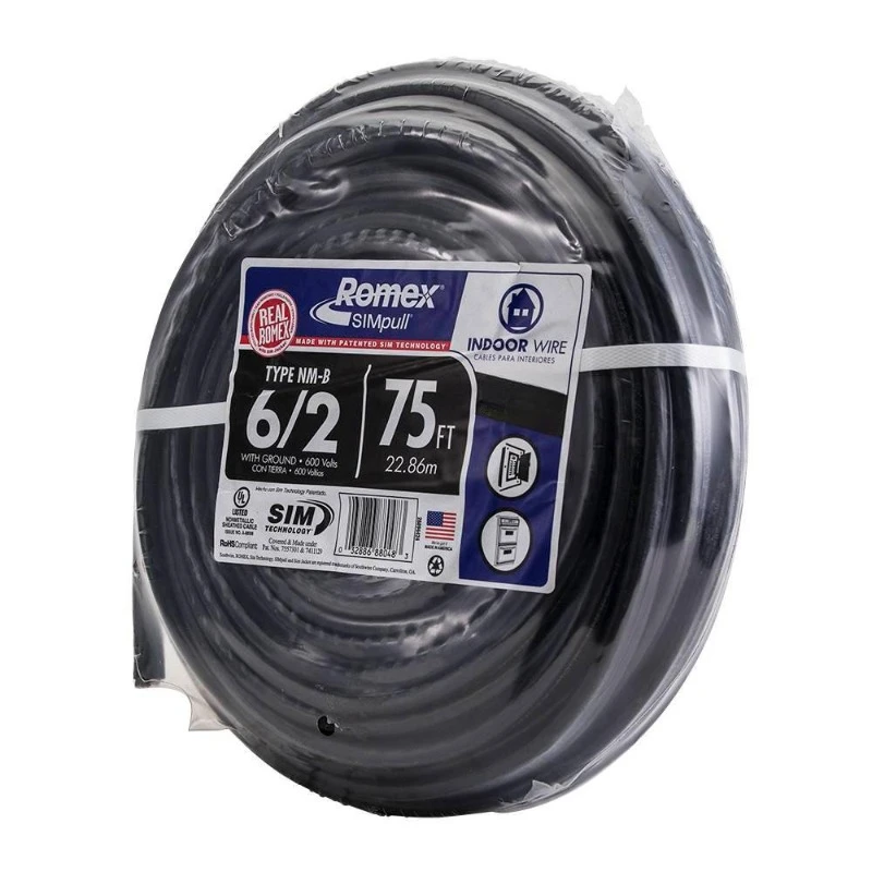 75 ft. 6/2 Stranded Romex SIMpull CU NM-B W/G Wire, Black