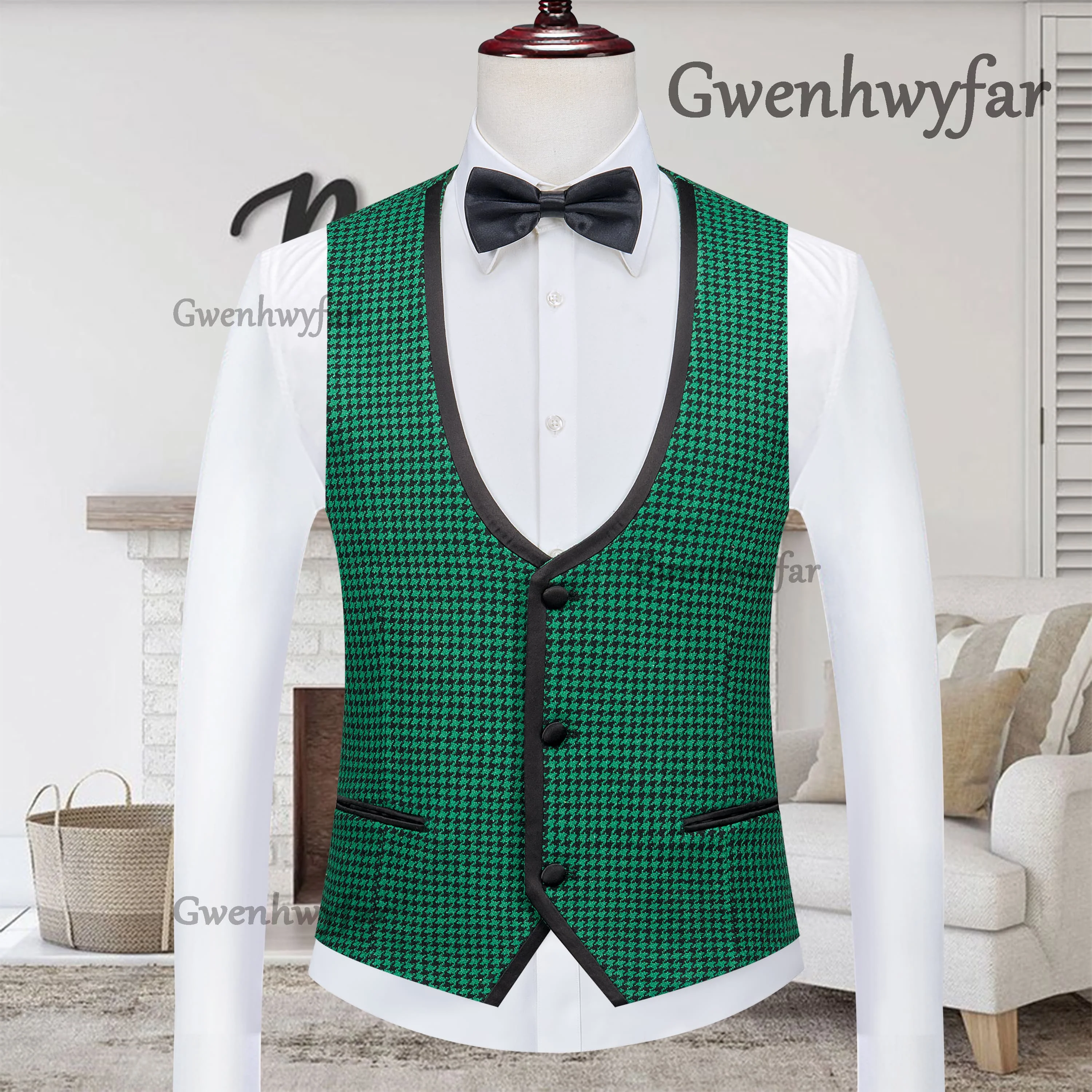

Gwenhwyfar Latest Vest Design 2026 Slim Fit Waistcoat Punk Single Vest Groomman Wedding Brwon Black Golden