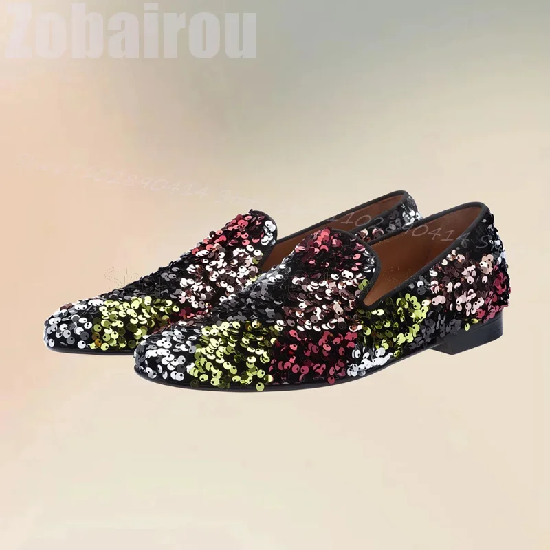 

Colorful Sequins Decor Low Top Men Loafers Fashion Slip On Men Shoes Luxurious Handmade Party Banquet Nightclub Men Casual Shoes