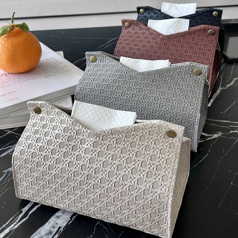 Minimalist Luxury Fashionable Peaked Texture Leather Tissue Box, Creative V-Shaped Snap Closure for Living Room & Foyer