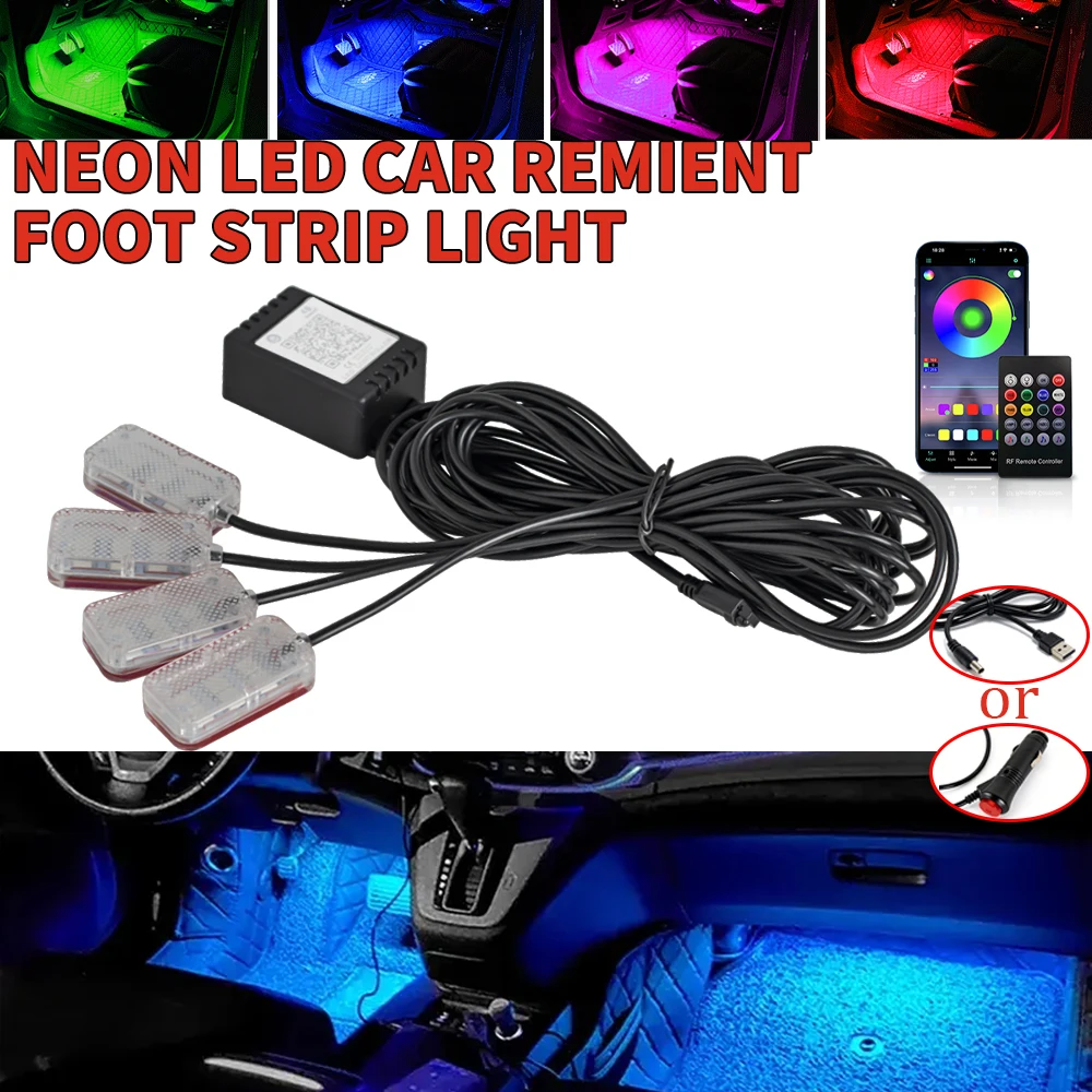 Car LED Footwell Light RGB Interior Atmosphere Lamp APP Remote USB Cig Lighter Car Foot Neon Ambient Light Auto Decor Backlight