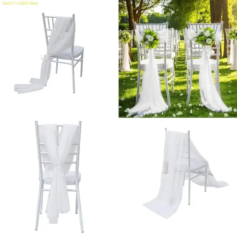 W3JE White Chair Sashes Elegant Display Perfect For Wedding Aisle Decorations And Church Drape Sheer Tulle view 4