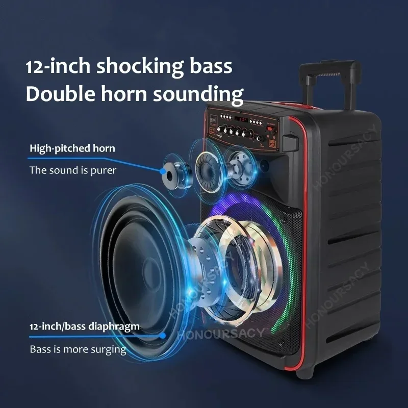 نظام كاريوكي لاسلكي محمول ، عربة قوية ، مضخم صوت اجتماع صندوق Boombox ، صندوق حفلات خارجي ، مكبرات صوت بلوتوث ، 2 ميكروفون ،