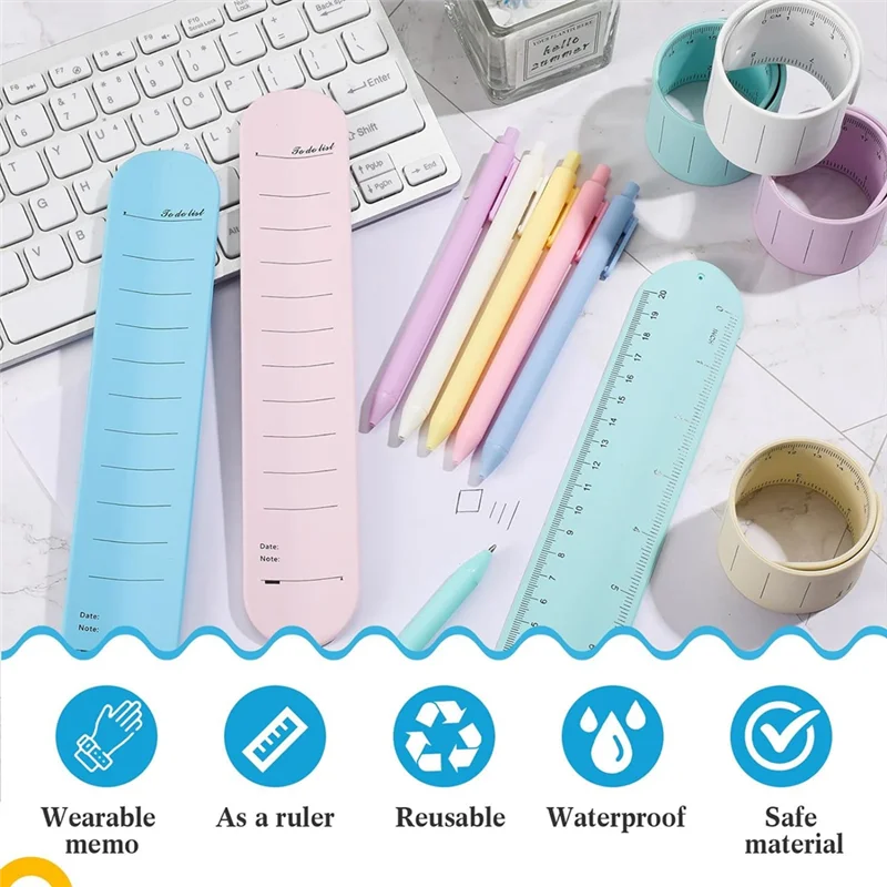 Compact 12 Sets Slap Silicone Memo Wrist Band And 1.0 Mm Ballpoint Pen Kit Writable Memo Wristband Erasable For Planner Nurse