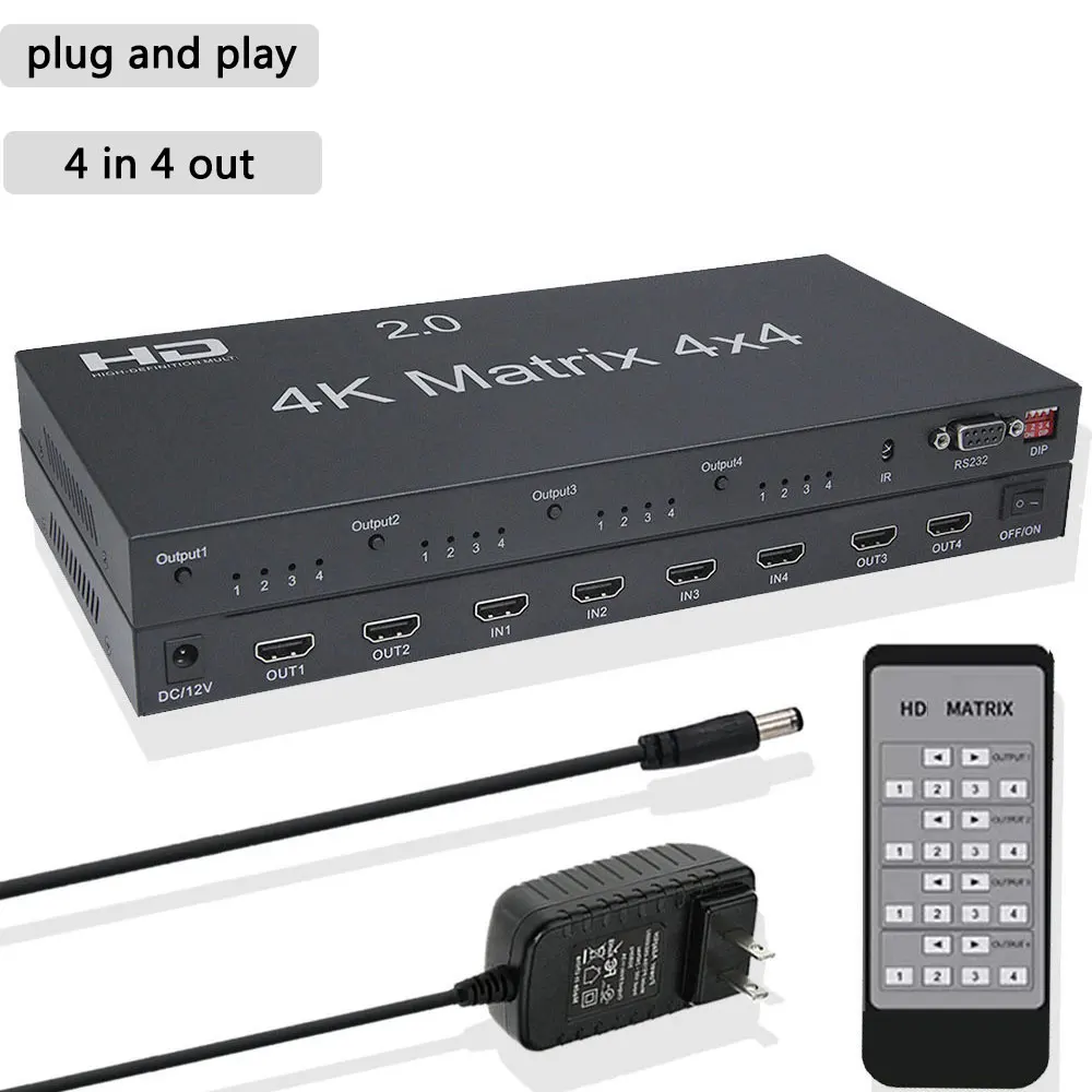 

4K Matrix 4X4 HDMI-compatible 2.0 Splitter Switcher 4 in 4 Out Matrix with RS232&EDID Control HDCP 2.2 4KX2K/60HZ HDR