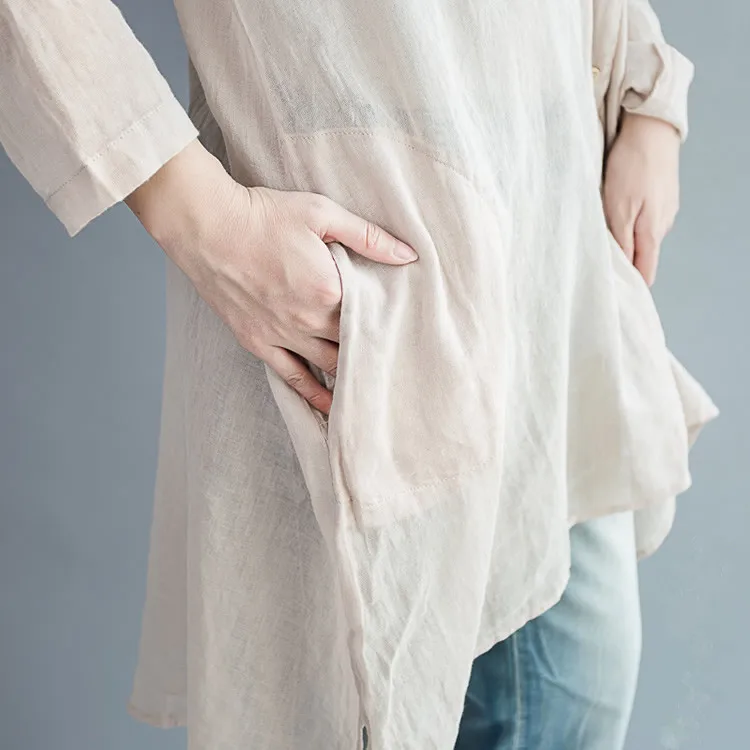 

Весна-лето, новая свободная повседневная длинная тонкая хлопковая прозрачная солнцезащитная одежда, хлопковая блузка с большой v-образным вырезом