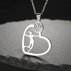 Unift Volleyball Girl in Heart Necklaces for Women Player Fan Stainless Steel Pendant Neck Chain Fashion Geometry Sport Jewelry