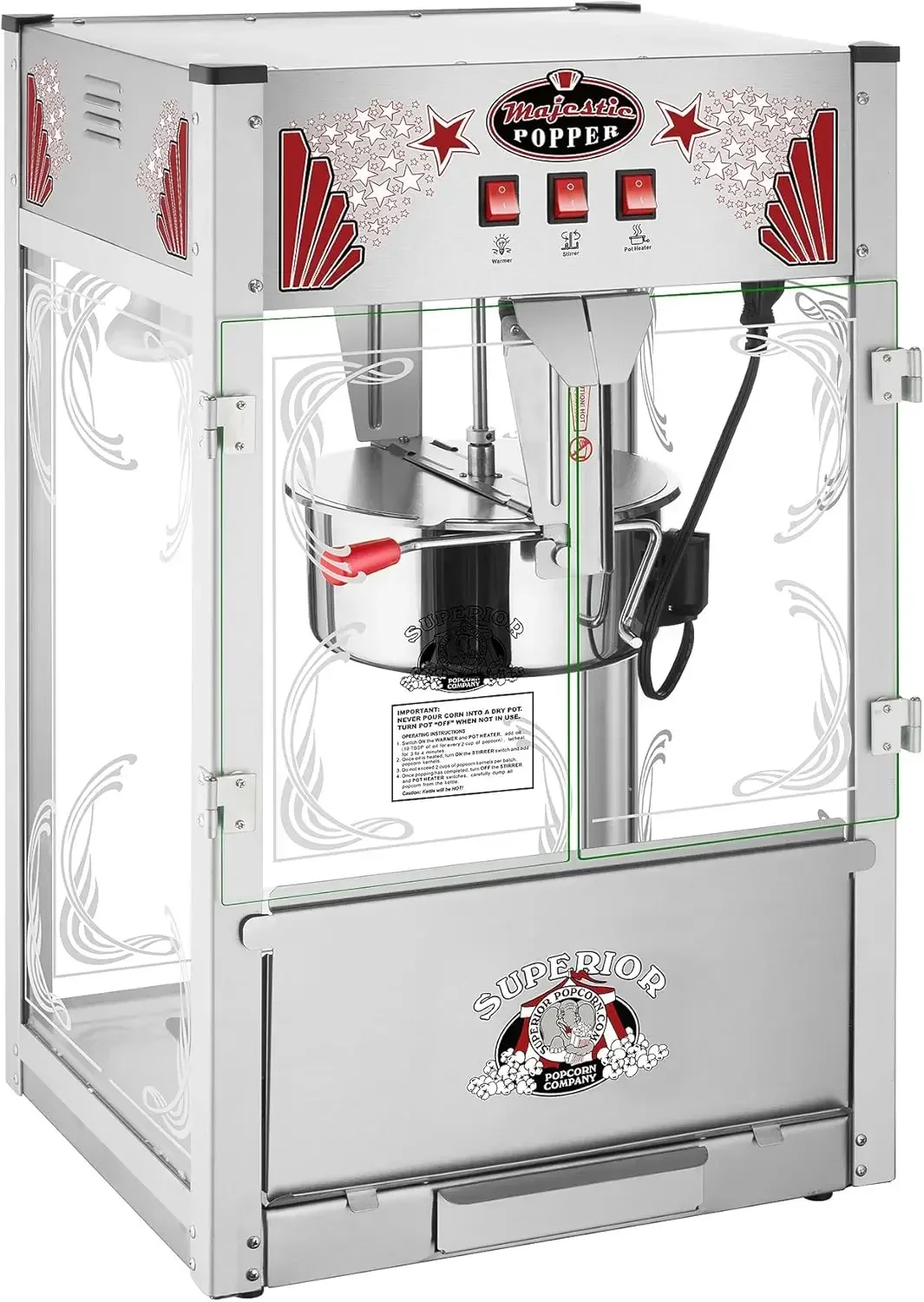 Majestueuze popcornmachine op aanrecht - extra grote popper in bioscoopstijl met 16oz waterkoker en warmingsdek van Superior Popcorn