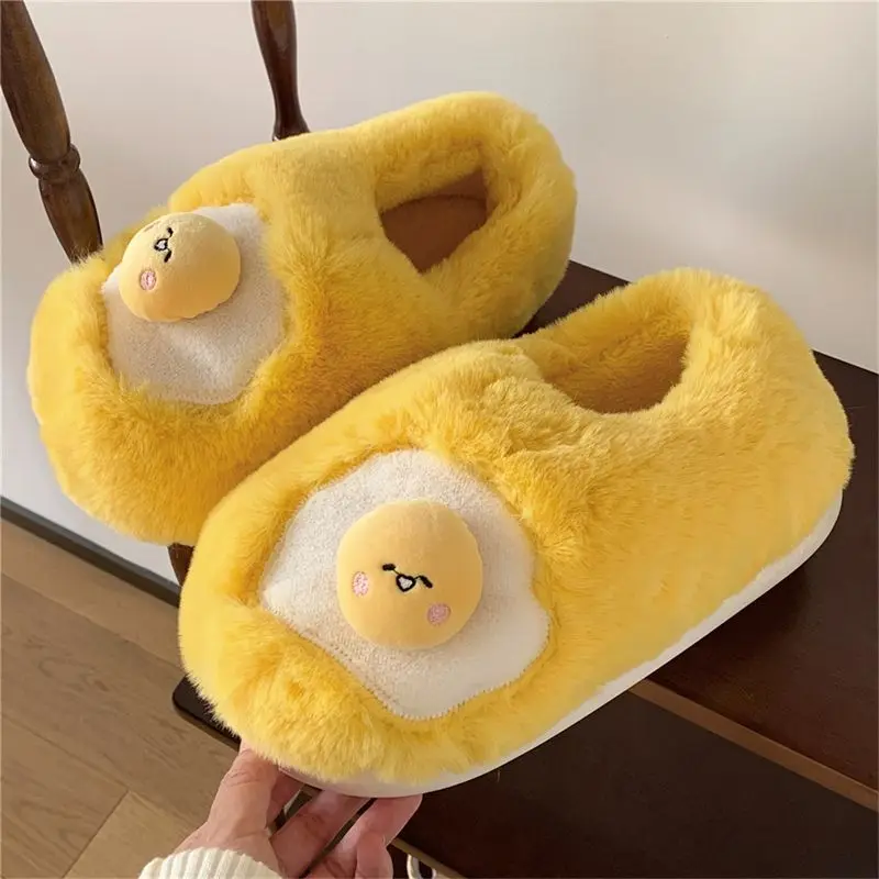 جديد لطيف البيض المقلي على شكل نعال قماش المرأة الجدة مشمس الجانب متابعة الصوف مبطن أحذية داخلية السيدات المنزل الانزلاق على النعال #3