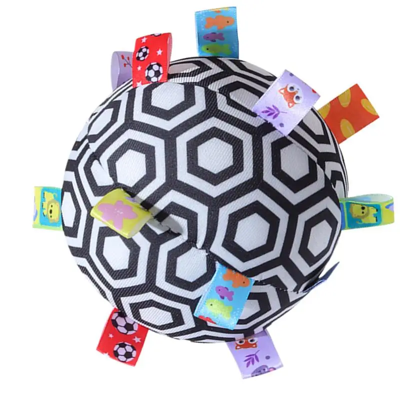 

Plush Sensory Ball Interactive Sensory Development Ball With Rattle High Contrast Colors Fine Motor Skill Toy Ribbon Tag Ball