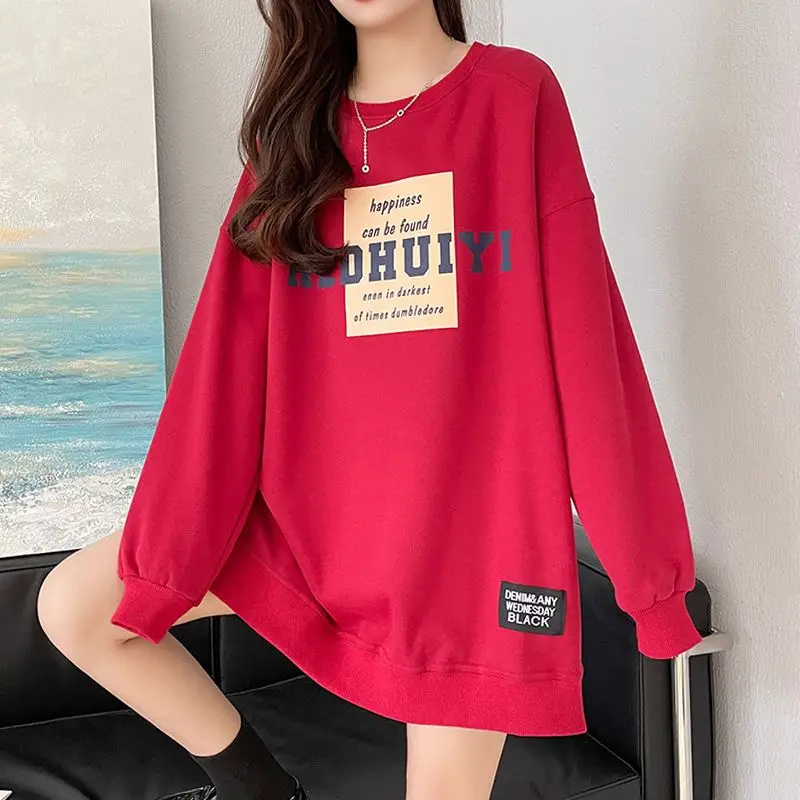 Fashion Printing Letter Hoodies Sweatshirts Spring Autumn New Long Sleeve O-neck Loose Pullovers Top Trend Casual Women Clothing