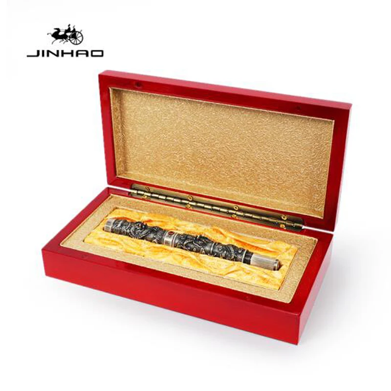 jinhao classic rollerball pen double dragon playing pearl metal cinzento carving embossing heavy writing ink jr014 01