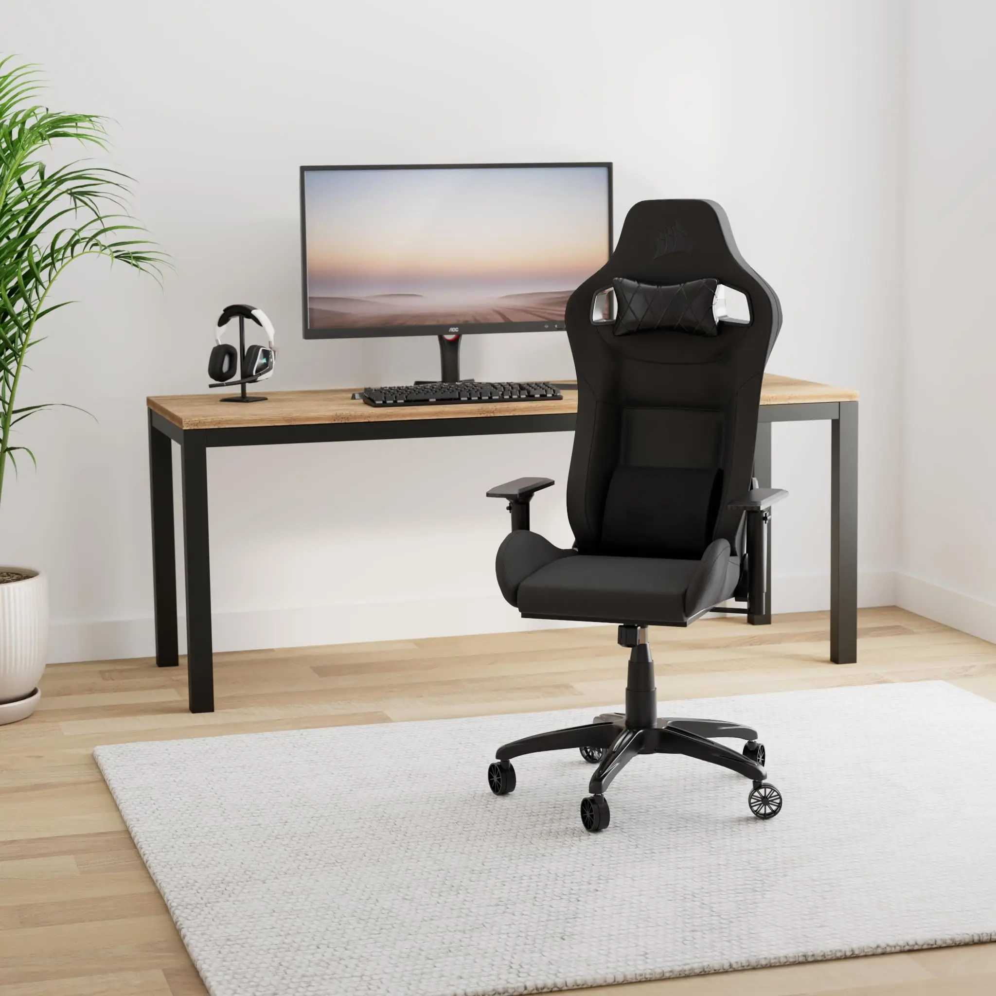 T3 Rush Fabric Gaming Chair (2023)  Racing-Inspired Design  Soft Fabric Exterior Padded Neck Cushion Memory Foam