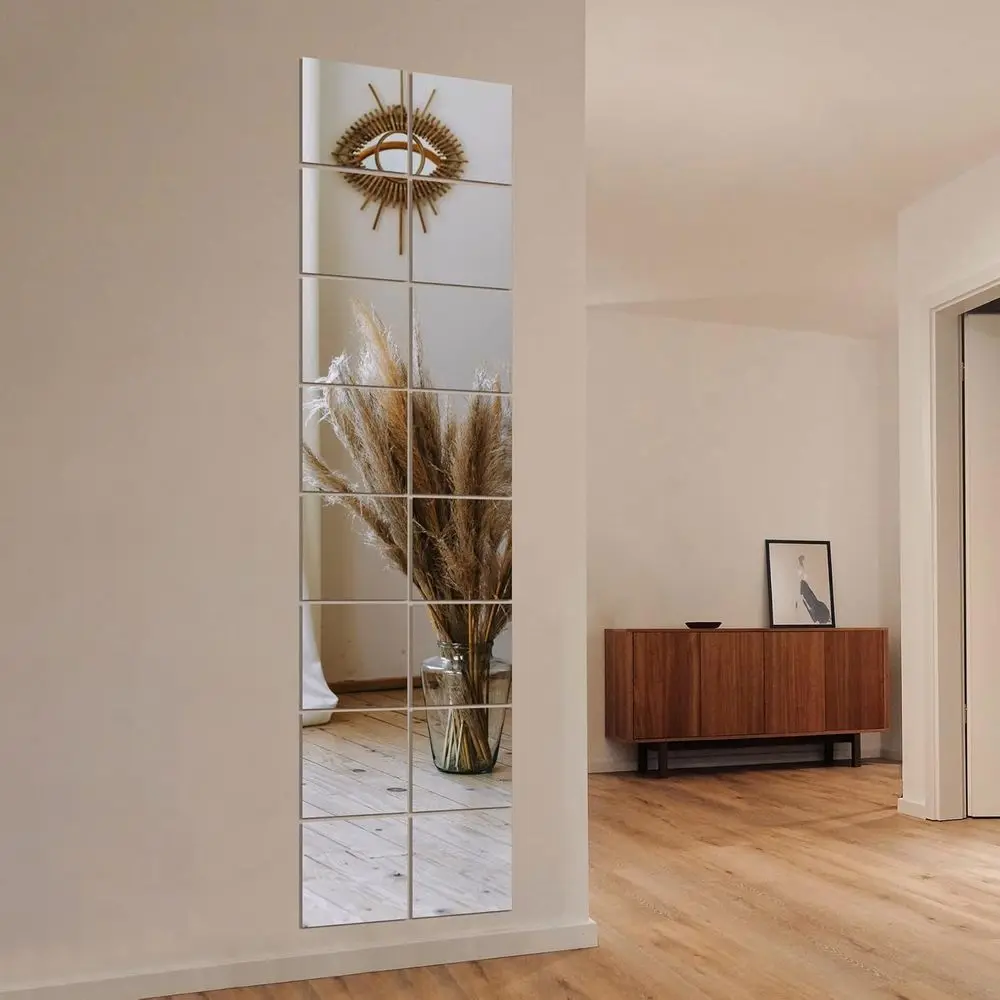 12 x 12 quadratische Glasspiegelfliesen, 16er-Pack, rahmenlose Wandspiegel für Heim-Fitnessstudio, Schlafzimmer, Tür und Badezimmerdekoration