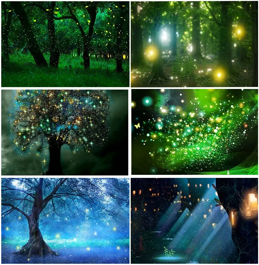 

Forest Night Firefly Jungle Backdrops Photographic For Birthday Party Children Portrait Decoration Dreamy Wonderland Backgrounds