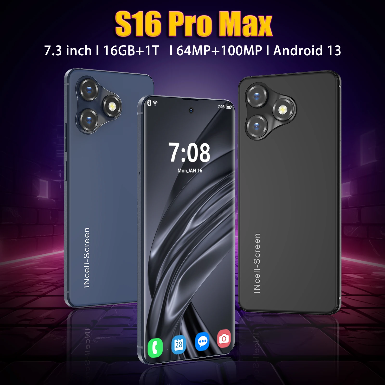 2025 Original Brand New Global Version S16 Pro Max Smartphone 5G 7.3inch HD Screen Android 13.0 16GB+1024GB Cell Phone celular