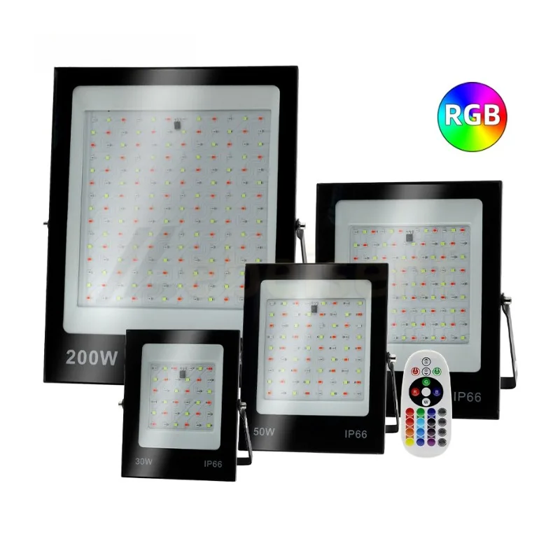 Luz de inundación de diodo emisor de luz RGB de 220V Reflector ultrafino 30w-200w 2835SMD iluminación exterior foco impermeable remoto