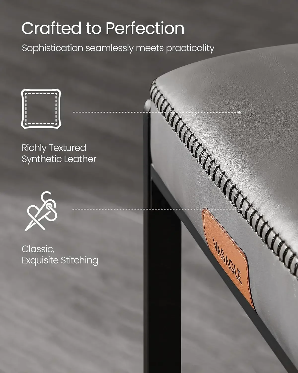 Kollektion – Barhocker-Set, 4er-Set, Barhocker in Thekenhöhe, Kunstleder mit Nähten, Mid-Century Modern C