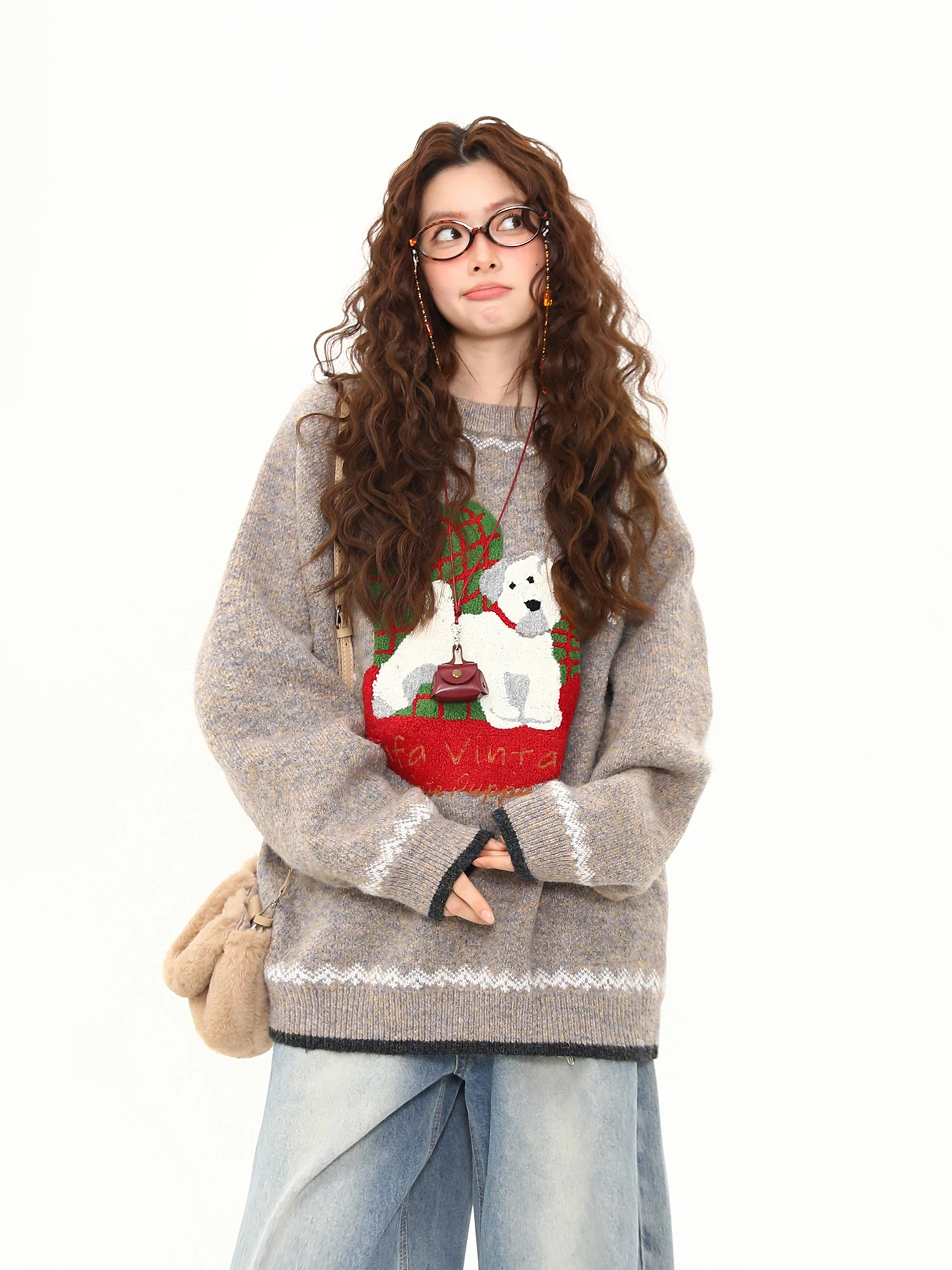 

Дикий американский ретро осенне-зимний свитер для собак Aosphere, женский круглый пуловер Ne, ленивая вязаная верхняя одежда, уличные свободные...