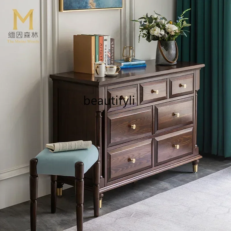 

smt7486 Light luxury seven-chest cabinet drawer all solid wood American porch storage side cabinet ss 7486