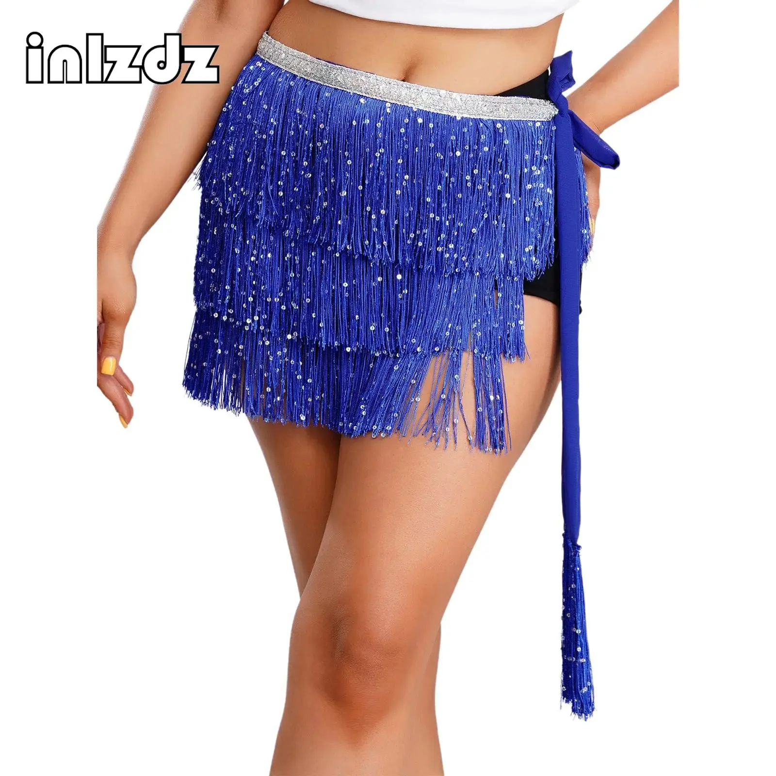 

Womens Belly Dance Hip Scarf Waist Chain Shiny SequinTassel Lace-up Waist Skirt Hip Wrap Dance Costume for Dance Class And Party