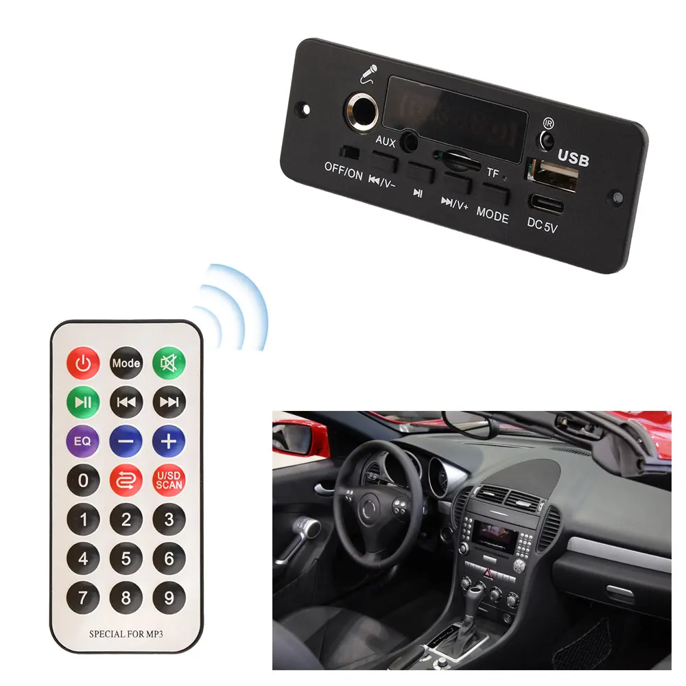 DC 5V MP3 Player 10W Amplifier Bluetooth MP3 Decoder Board Car Music Player FM Radio Handsfree Call Record Module Support Mic