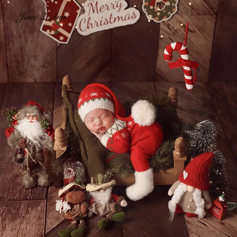 الوليد عيد الميلاد التصوير الزي الطفل صور الدعائم سانتا نمط الرضع زي مجموعة أحمر أبيض متماسكة قبعة كبيرة بوم رومبير الجوارب #3