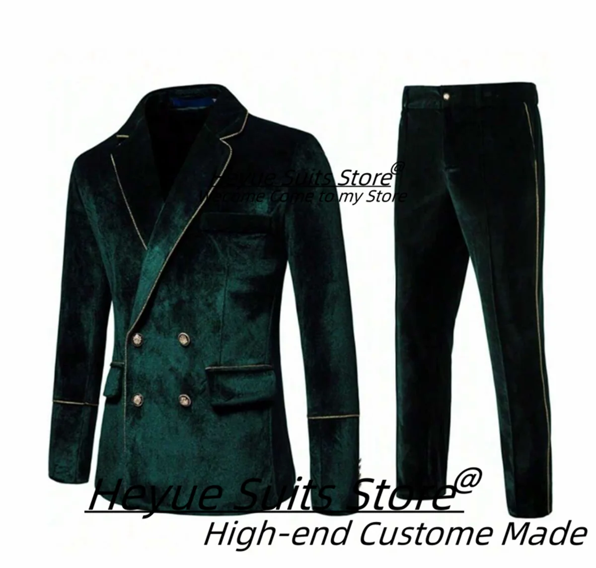 

Luxuly Green velvet Elegant Men Suits Slim Fit Double Breasted Groom Tuxedos 2 Pieces Sets Business Male Blazers Ropa Hombre