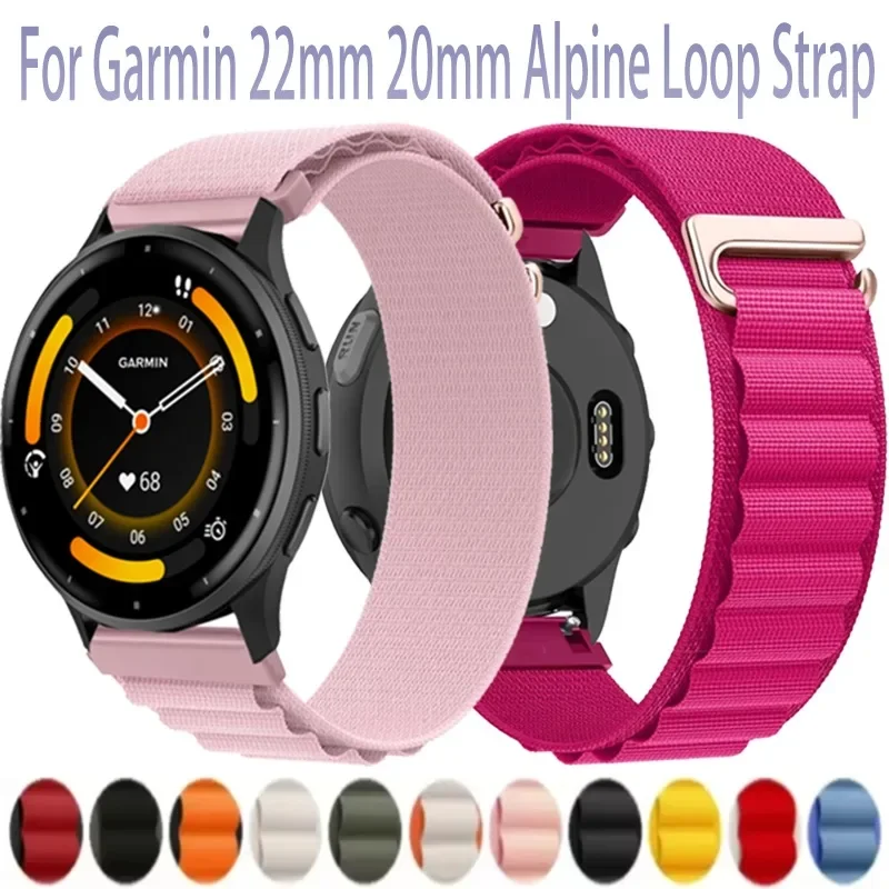 

Нейлоновый альпийский ремешок 20/22 мм для Garmin Forerunner 645 165 55 965 265 265 Music/Venu 3 2 Мягкий браслет Garmin Active 5 Vivoactive 5