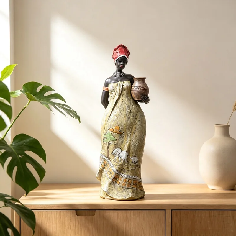 Home Decor Items African Woman Resin Statue Modern Art Figurine Home Decor Ornament For Living Room Entryway Tv Cabinet Display