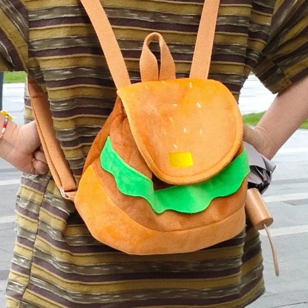 Backpack Plush Coin Purse Large Capacity Kindergarten School Bag Hamburger Plush Backpack Cartoon Burger Bag Kids Pack