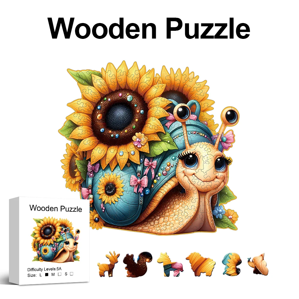 

Деревянный пазл Sunflower Snail для взрослых, уникальные фигурные элементы, изысканная подарочная коробка, для тренировки мозга, декор для комнаты, праздничные подарки