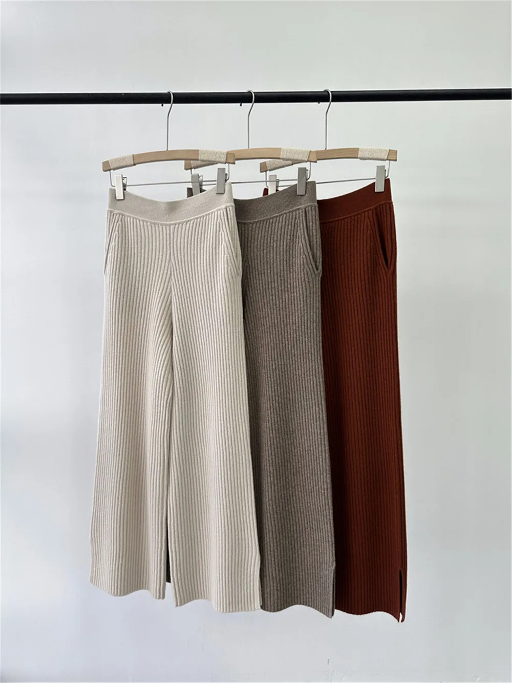 Ensemble pull à col roulé et pantalon large pour femme, 2024 cachemire, taille élastique, droit, automne, hiver