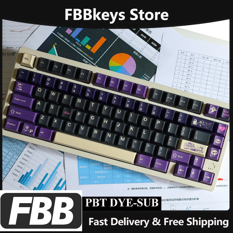 

FBB Keycaps DAMN Purple Style Customized Mechanical Keyboard Cherry Profile For Gaming And Office Accessories 1.7mm Thickness