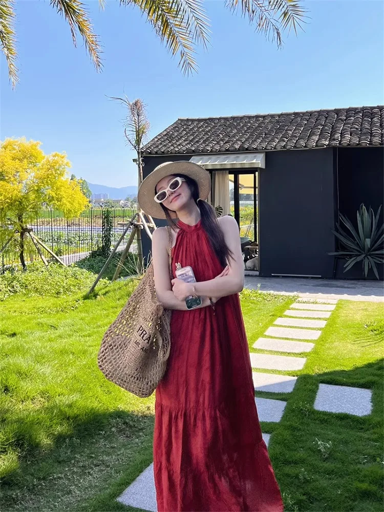 فساتين نسائية أنيقة بدون أكمام للخريف على الطراز الفرنسي فستان كعكة عرقية بحزام متدفق على شكل زهرة الأميرة للعطلات الرومانسية #5