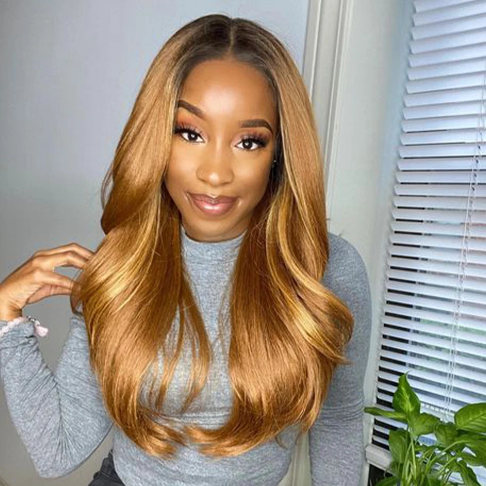 Clearance Sale 13x4 Lace Front Wig Highlight Blonde Colored With Black Roots Body Wave Wigs 13x4x1 Lace T Part Wig Lowest Price