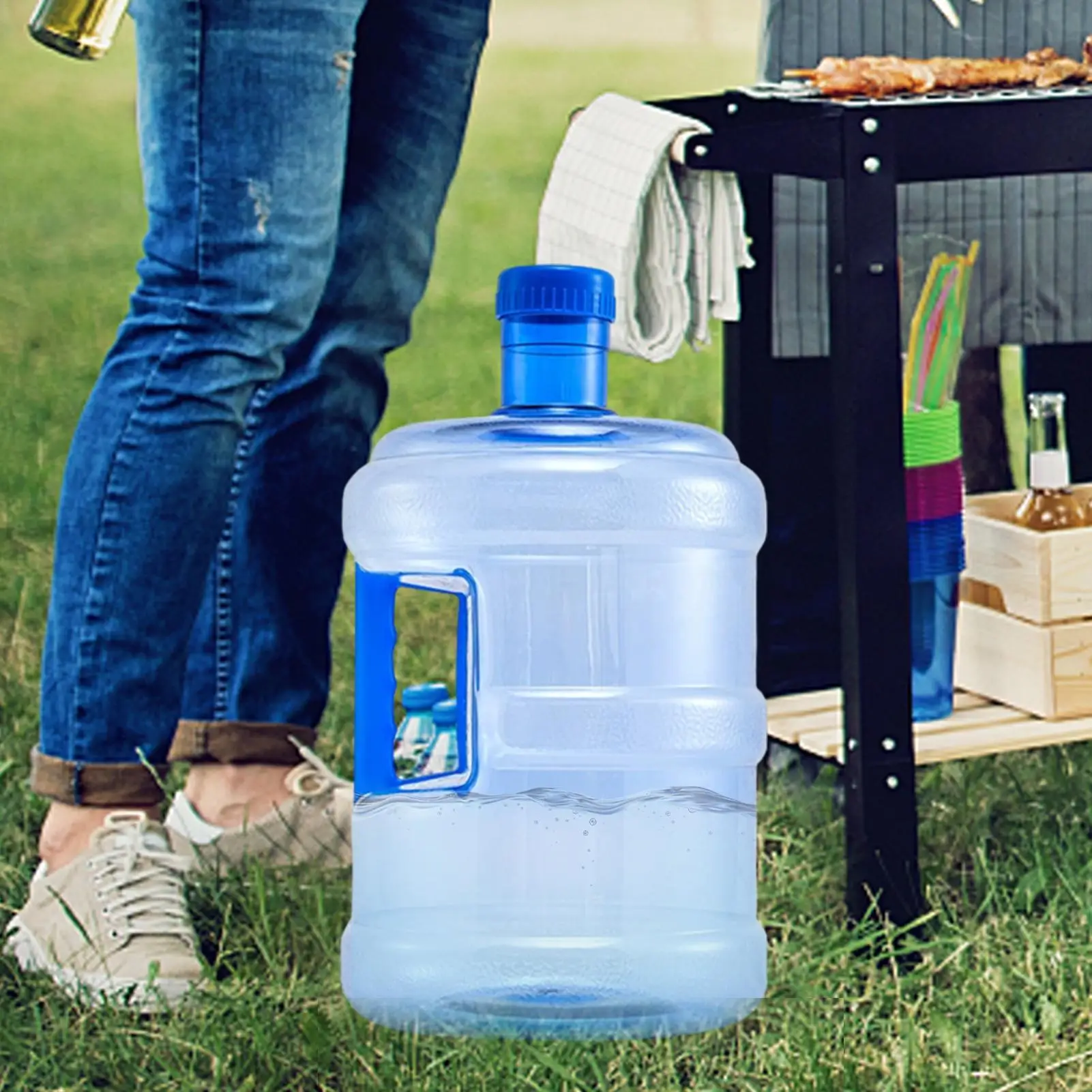 Carafe de stockage d'eau de camping avec poignée, distributeur d'eau minérale de 7,5/5L pour la randonnée, le camping, la pêche en plein air