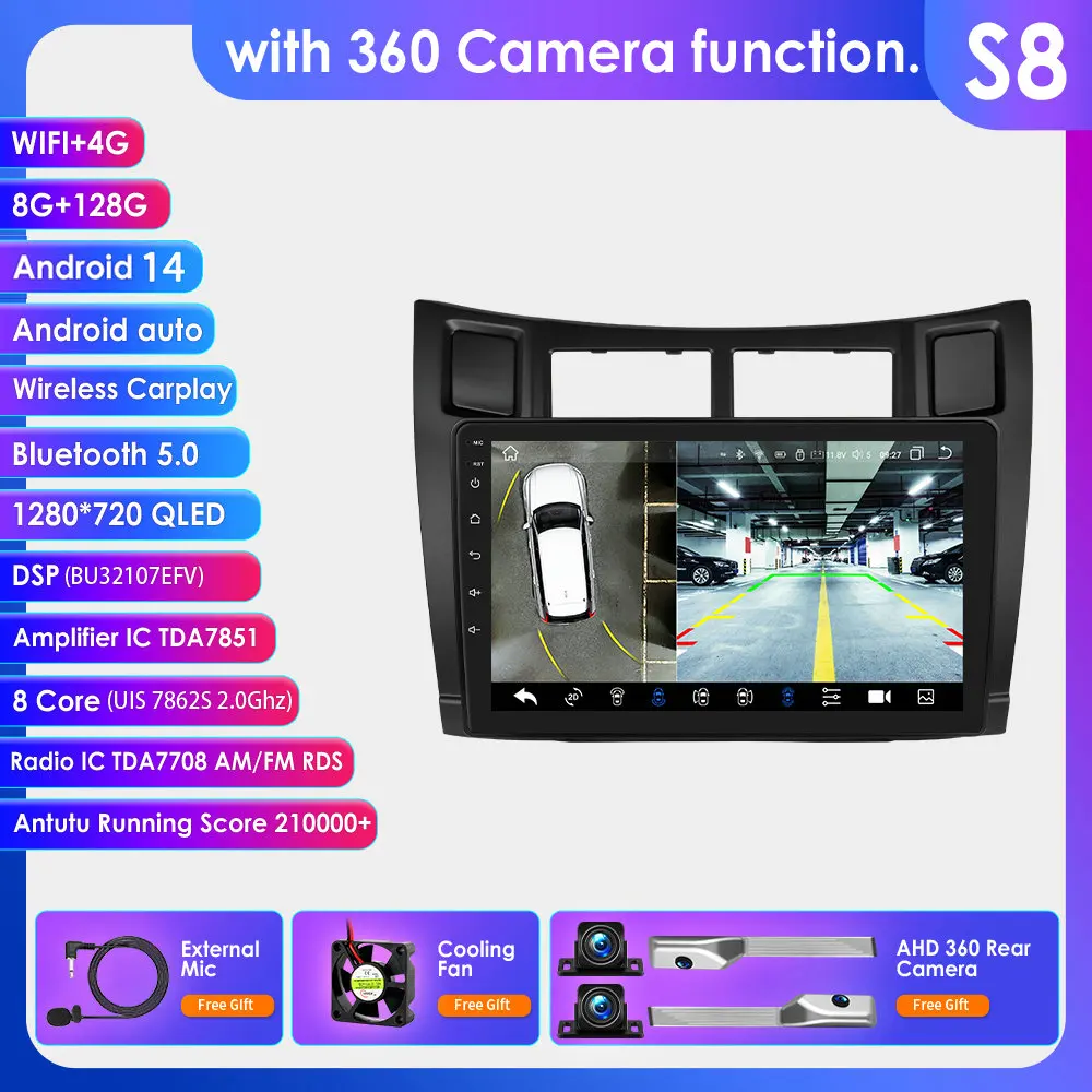 Hizpo autoradio voor Toyota Yaris 2005-2012, met GPS-navigatie, multimedia-speler, draadloze Carplay/Android Auto, hoofdunit, slimme en intelligente systemen, IPS-touchscreen, stereosysteem,