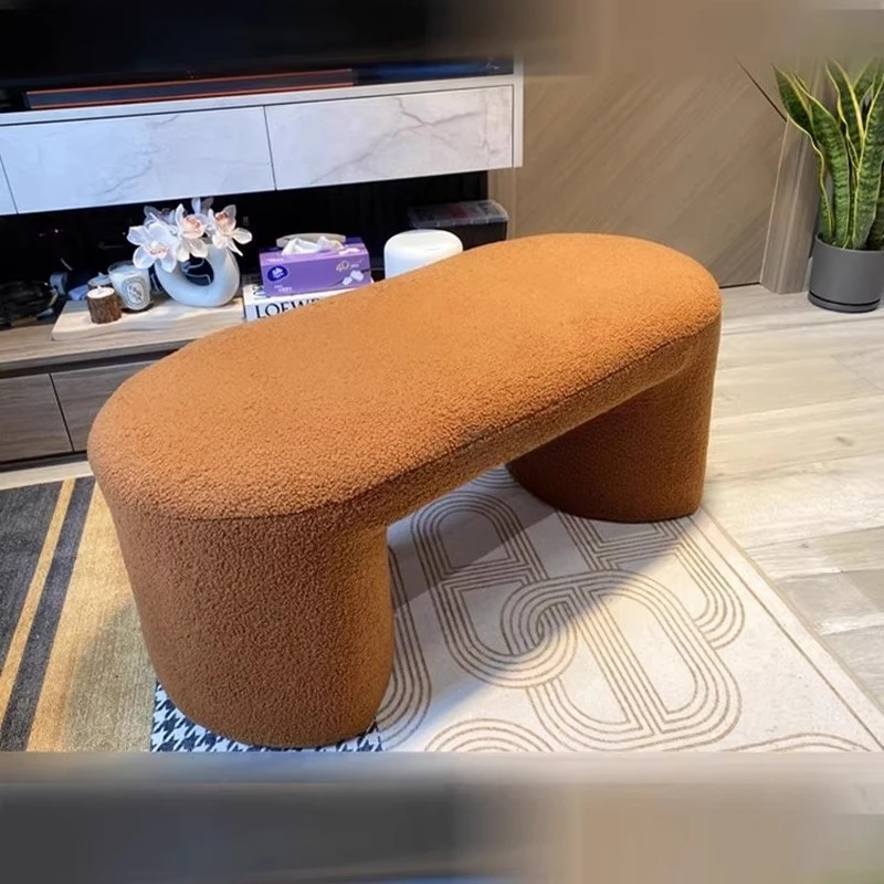 *-*modern Nordic Changing Shoe Stool Comfortable Lamb Wool Step Stool Bedroom Decorated Bed Tail Stool Versatile Scene Hallway H