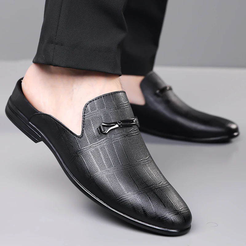 

Мужские повседневные сандалии-мюли класса люкс из натуральной кожи, лоферы-пенни, высококачественные слипоны